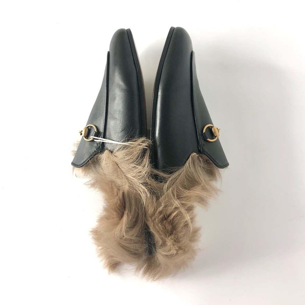 Gucci Horsebit Princetown Black Leather Fur Slip On Mule Loafers 38 - Picture 4 of 7